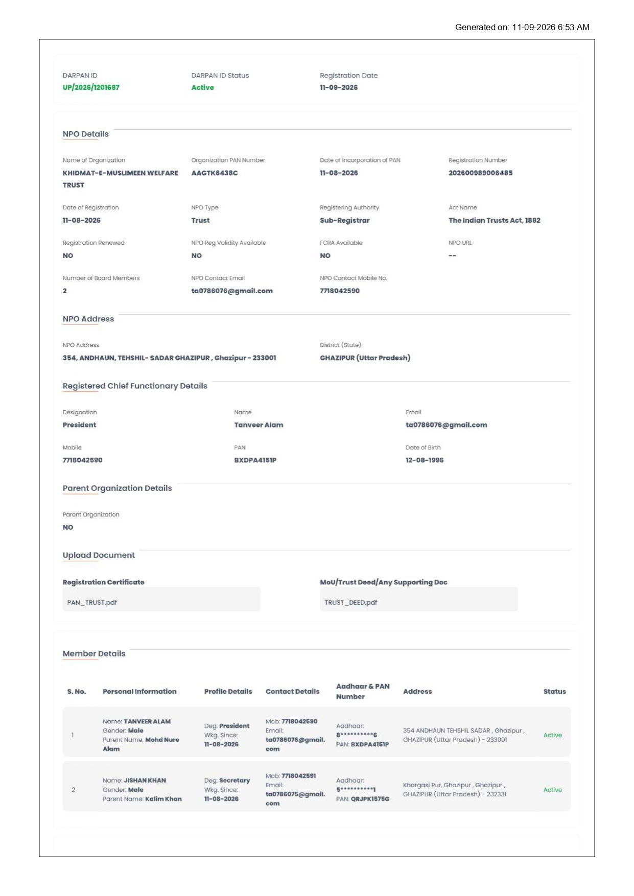 DARPAN Certificate